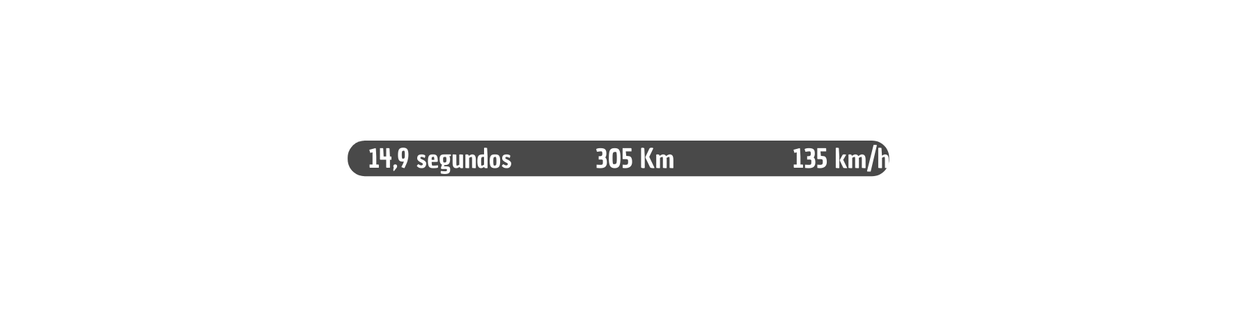 14 9 segundos 305 Km 135 km h